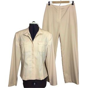 Laura Leigh Ltd. Vintage USA Wool Blend Ivory Lined Set Zip Jacket & Trousers 10
